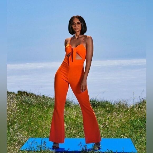 LITA by Ciara x Revolve Tie Front Jumpsuit Cut Out Black V-Neck Sleeveless NWT - Picture 3 of 10